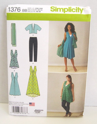 Simplicity 1376 Jacket, Dress or Tunic, Scarf & Leggings Women's 20W-28W Pattern