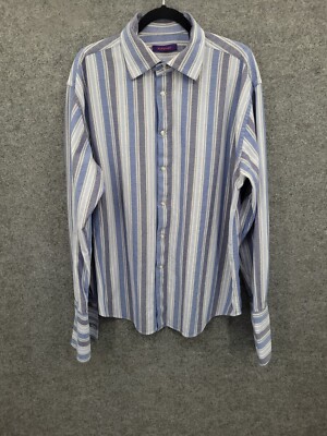 kuhlman dress shirts Kuhlman Button Up Dress Shirt Mens 45 Long Sleeve French Cuff Blue Striped