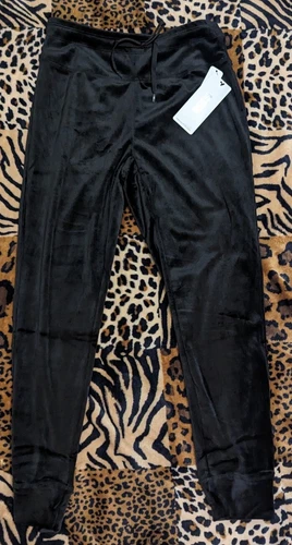 $68 new tag REEBOK VELOUR TRACKSUIT PANTS Sweat Active Black Jogger Women M #602