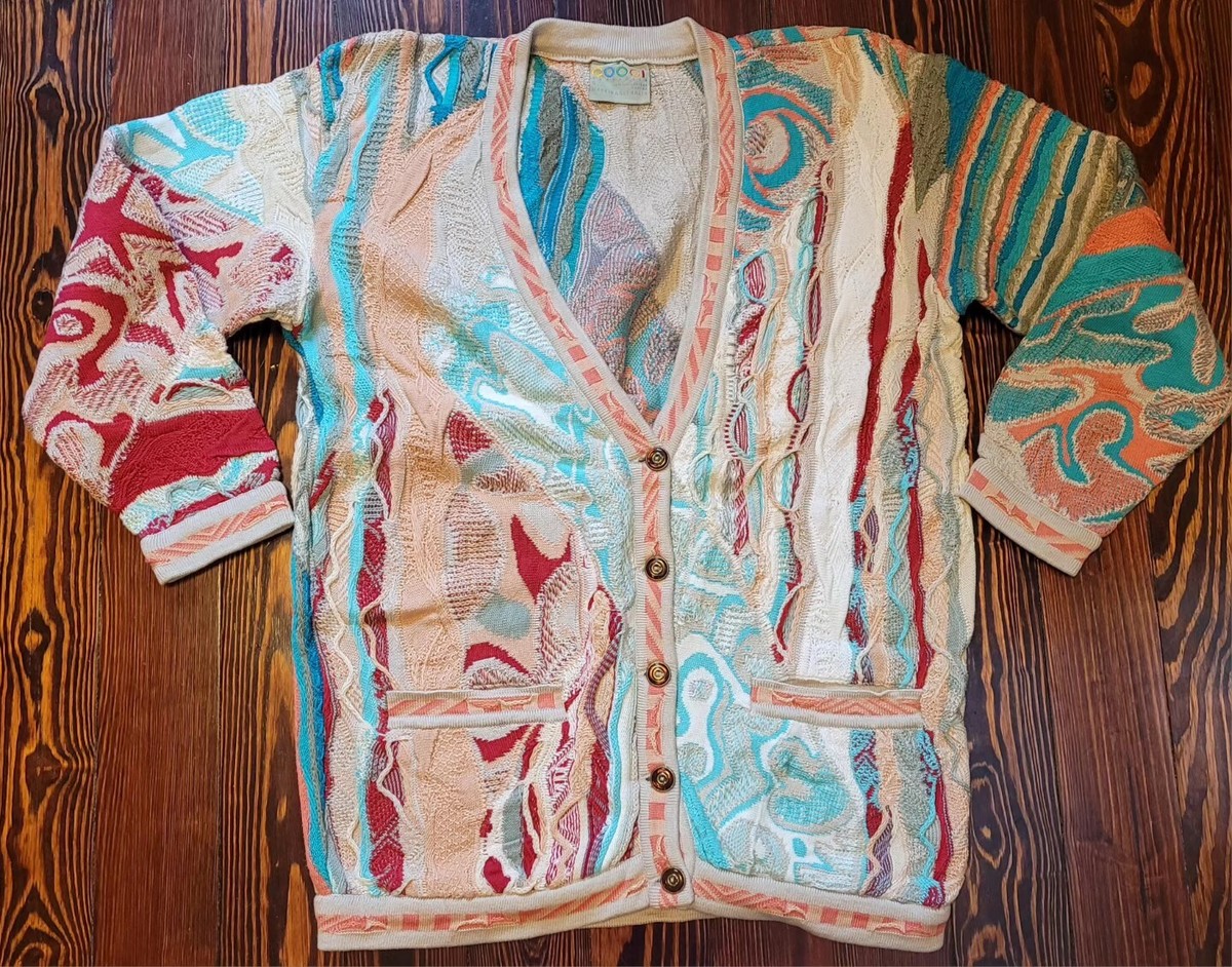 Coogi Australia Cardigan Sweater Tag S Fits MEDIUM, Check 