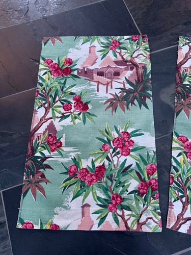 PAIR Desert Rhododendron 40's Camper GLAM Barkcloth Vintage Fabric Drape Curtain - Picture 3 of 8