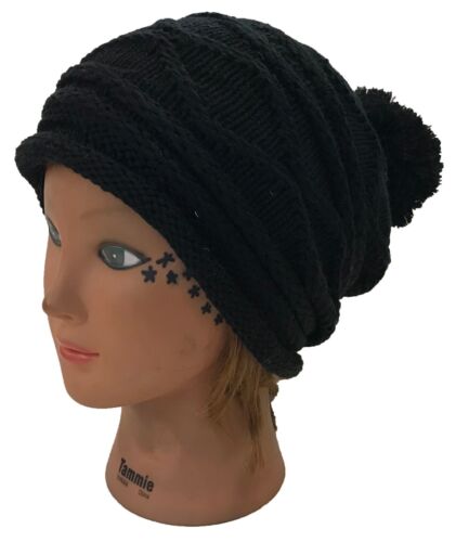 Ladies Women Braid Knit Beanie Warm Winter Pom Pom Hat Ski Cap - Picture 5 of 7