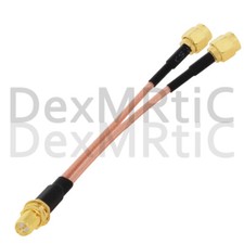 RP SMA female jack to 2x RP SMA male plug Y type pigtail cable RG316 15cm 6"