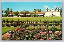 CA Mission Santa Barbara Rose Garden Flowers Vtg Postcard View 1970s