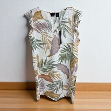 Tahari White Tropical Palm Print Linen Shift Dress Womens Size Medium  NWT