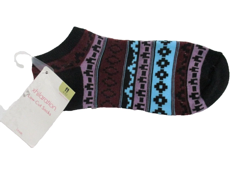 全新 女式 3 对 9-11 XHILARATION 低切袜子 灰色 黑色 ARGYLE & AQUA AZTEC — 第 3/3 张图片