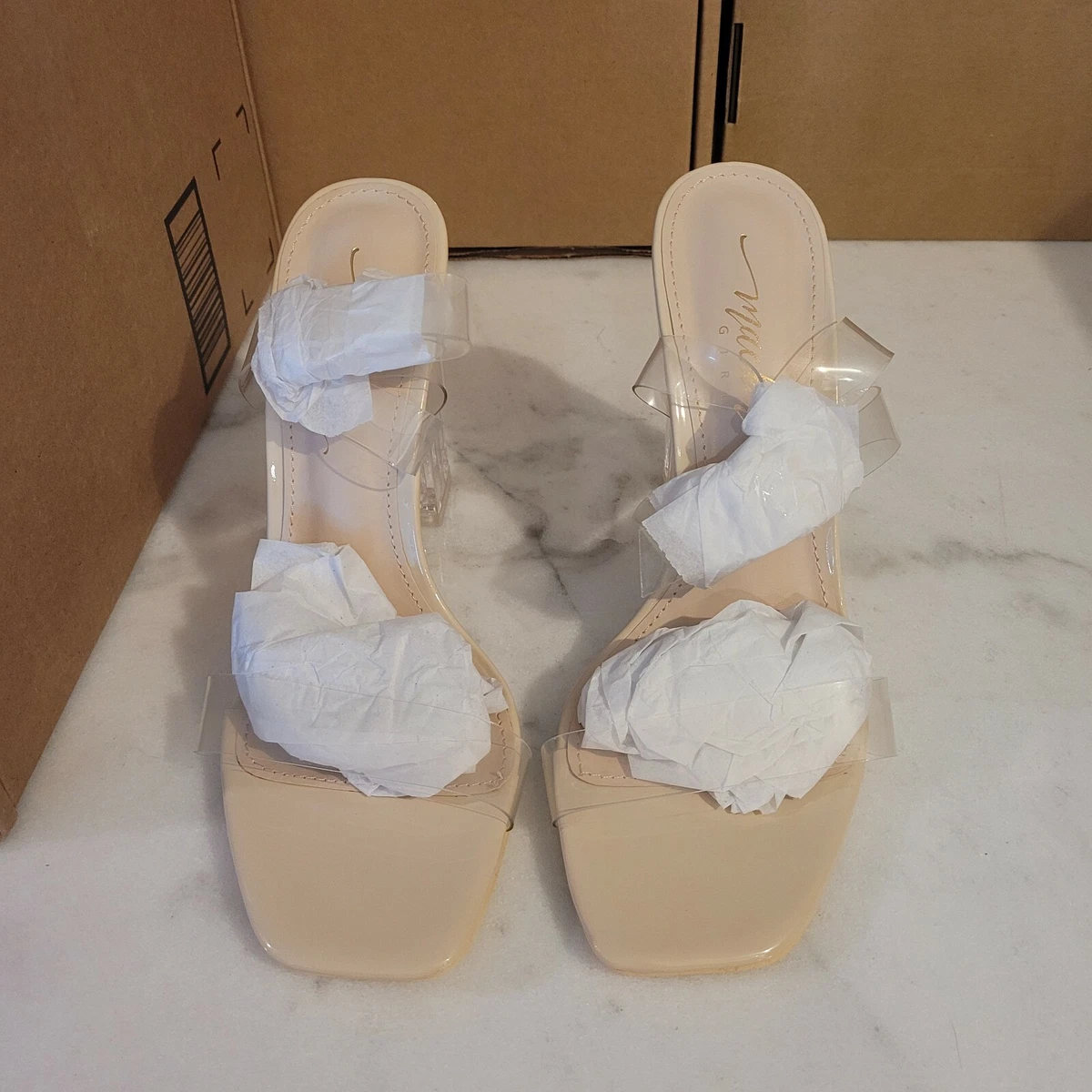 Clear strap top chunky heels