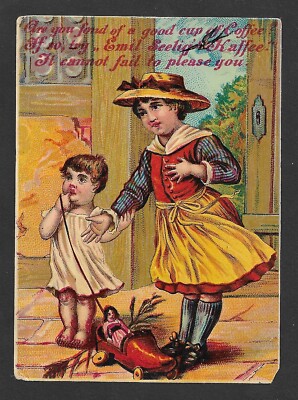 Victorian Trade Card ''Emil Seelig's Kaffee'' German - Two Children - Late 1800's