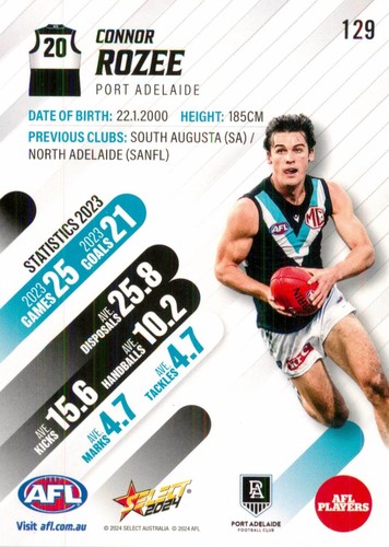 2024 Port Adelaide Power AFL Select Footy Stars Card - Connor Rozee - Bild 2 von 3