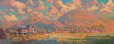 Landscape art nature mountains house river Custom Gaming Mat Desk