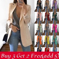 Womens Slim Blazer Work Ol Jacket Ladies Long Sleeve Outwear Suit Size Plus Coat