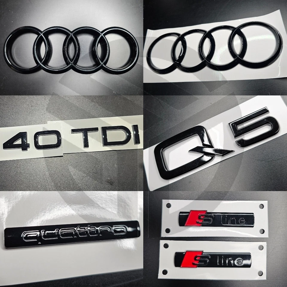 PREMIUM AFTERMARKET Audi Q5 2018-20 Gloss Black Badges GRILLE/BOOT/FENDER SET 40TDI/QUATTRO/2XSLINE