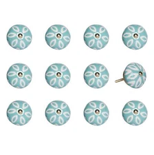 1.5 X 1.5 X 1.5 Turquoise White And Gold  Knobs 12 Pack