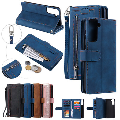 Zipper Leather Card Wallet Case For Samsung Galaxy S25 Ultra S24+ S23 S22 S21