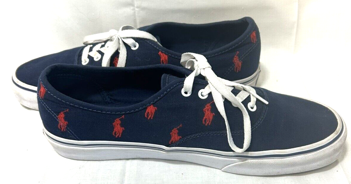 RALPH LAUREN taglia 11 scarpe uomo sneakers blu rosso POLO pony keaton basse