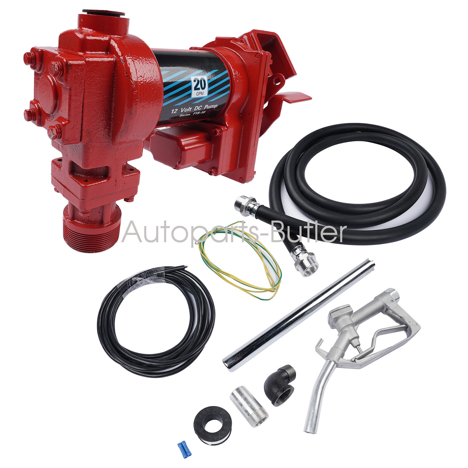 12 Volt 20 GPM 2600 RPM Fuel Transfer Pump Diesel Gas Gasoline Kerosene Red