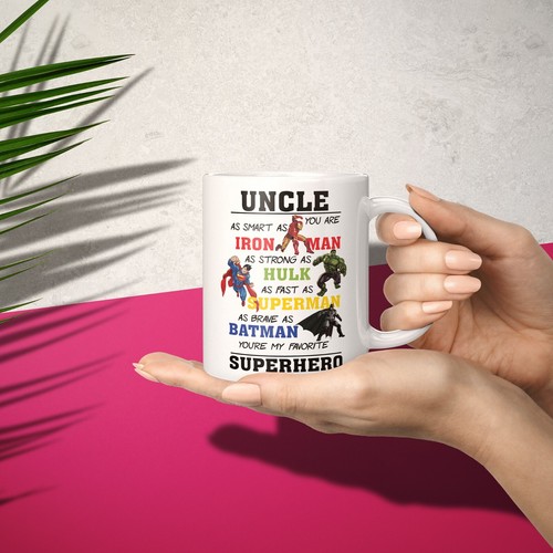UNCLE SUPER HERO MUG CUP 11OZ BIRTHDAY CHRISTMAS FATHER DAY HIS GIFT HIM - Picture 5 of 7