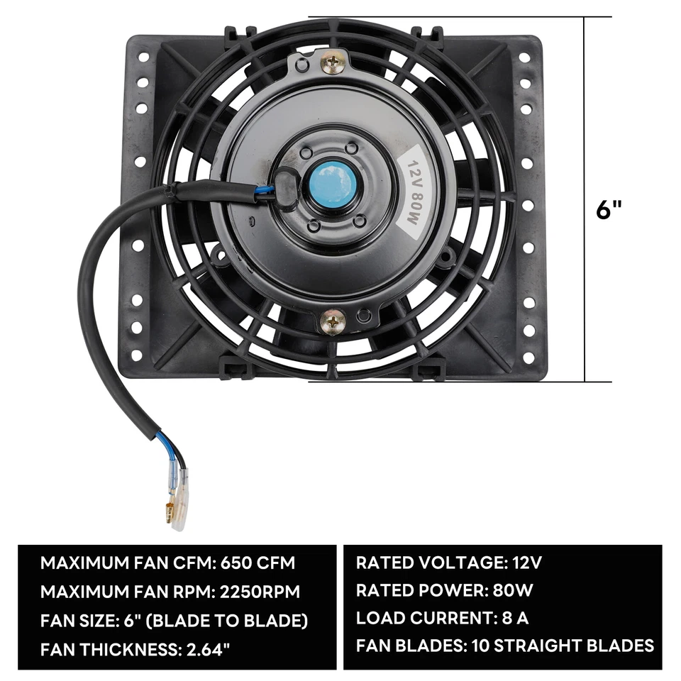 2PCS 6'' Slim Pull In Electric Cooling Fan 650CFM Radiator Mount Kit Universal Foto 2 de 4