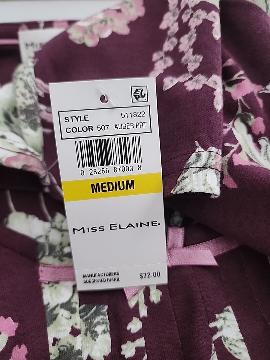 Miss Elaine Women's Sz M Plum Floral Print Sleepwear Gown | eBay