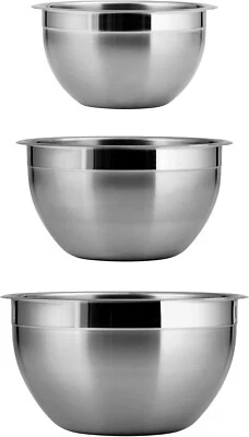 Set of 3 Professional Stainless Steel German Mixing Bowls.