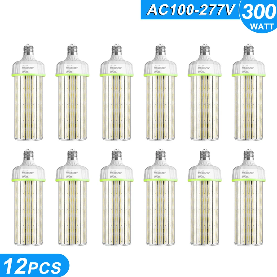 KUKUPPO 12pcs 300W LED Corn Cob Light Replace 1500W MH HPS HID Warehouse Bulb Lamp 5000K