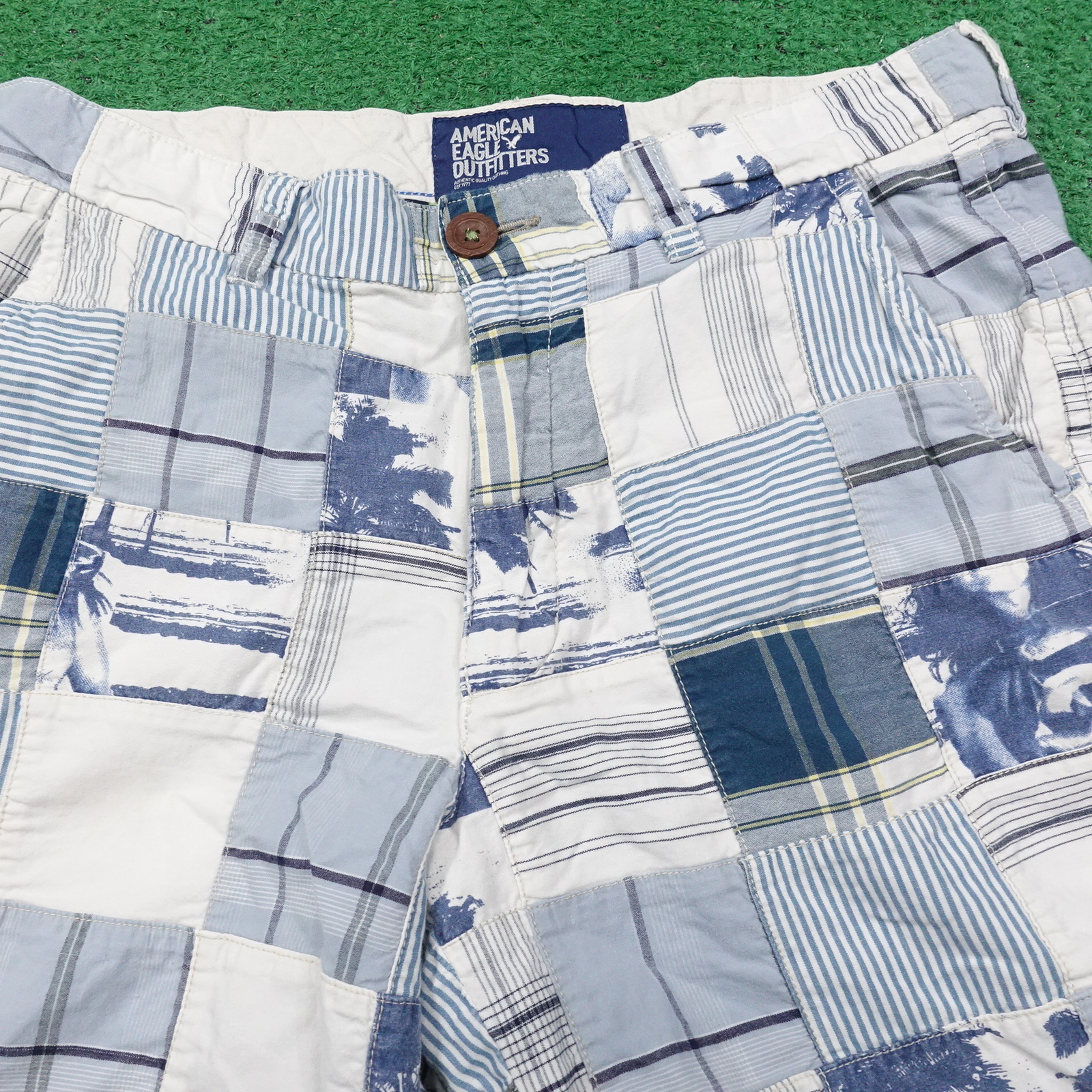 AMERICAN EAGLE BLUE PATCHWORK CHECK PLAID SHORTS … - image 2