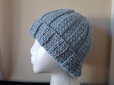 Hand knitted bulky and warm wool/soy beanie/hat, pale light blue small 