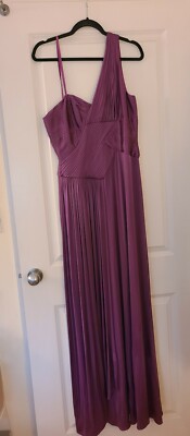 bcbg purple dress one shoulder BCBG Max Azria Nikita Pleated One Shoulder Purple Lilac Gown Dress Size L