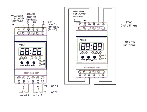 Temporizador digital multifunción doble retardo cíclico 12V, 120V a 240V 0 a 60h - Imagen 3 de 3
