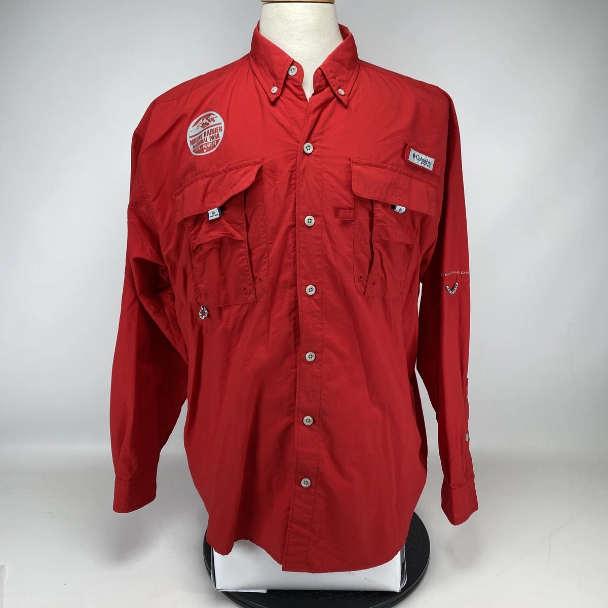 Columbia PFG Mens Long Sleeve Button Down Red Shirt Medium Vented