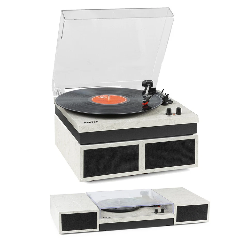 Fenton RP165M Bluetooth Vinyl Player with Built-In Speakers & Marble Finish