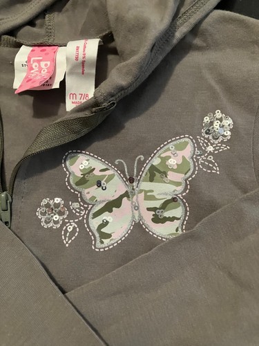 Dottie Loves Cropped Hooded LS Jacket w/ Camo Butterfly Child's Size M 7-8 Olive - Picture 2 of 6