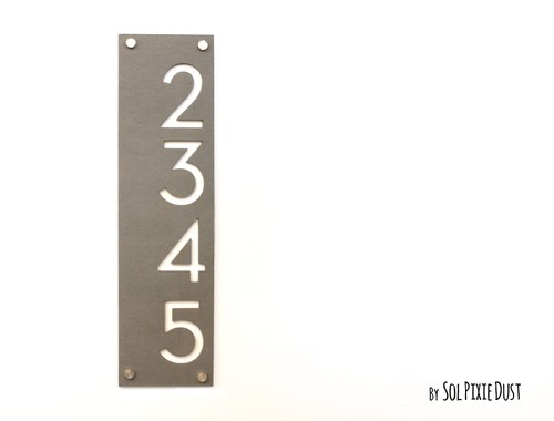 Modern House Numbers, Concrete with White Acrylic - Vertical 2 - Plaque Sign
