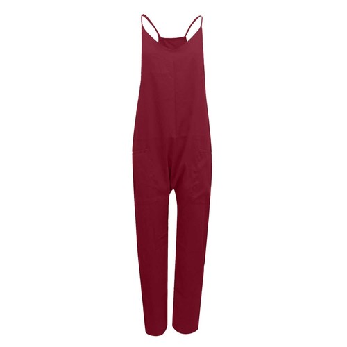 Womens Summer Jumpsuit Sleeveless Loose Solid Color Strap Loose Jumpsuit Pocket - Picture 14 of 63