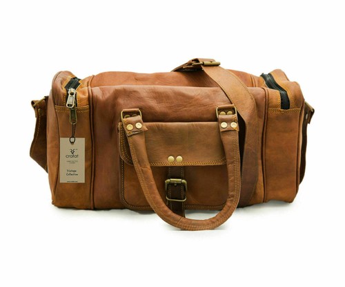 Sac de sport en cuir pour voyage, 61 cm, fermeture éclair en U, voyage, week-end, sport, gym, bagage à main pour homme, brun, Grand