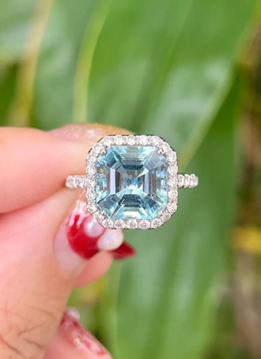 Aquamarine asscher cut ring deals