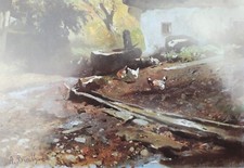 Offsetdruck, Gemälde, Anton Braith, Brunnentrog Bauernhaus, 1980er, Rarität