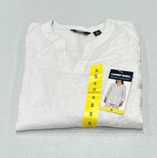 Lands’ End Women's Spilt Neck 3/4 Sleeve Tunic Blouse, White, Size S