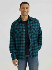 Wrangler Retro Men's Flannel Western Shirt Long Sleeve, 112355386. Teal Plaid