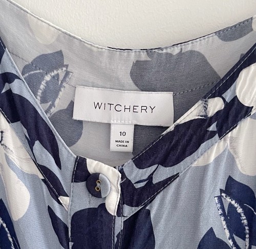Witchery Womens Size 10 Sleeveless Maxi Dress Button Front Blue White Floral - Picture 7 of 9