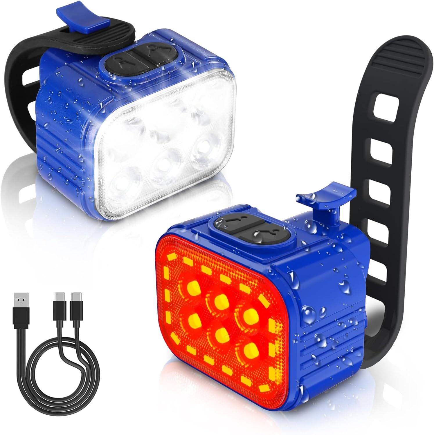 WORKPRO Blue/Black Bike Lights Ultra Bright 8+13 Mode Rechargeable Bicycle Light