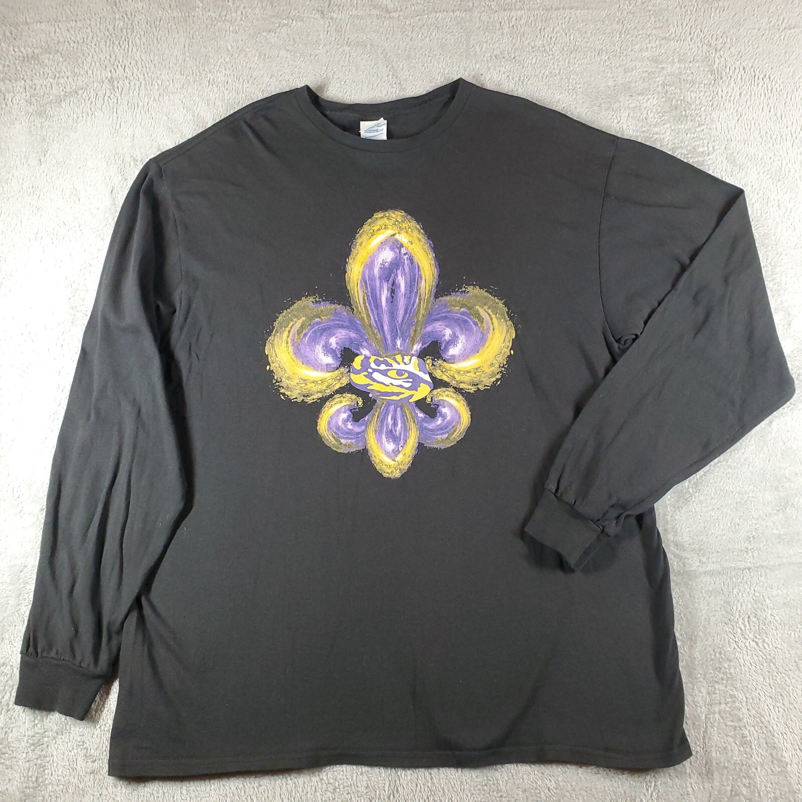 FILA LSU T Shirt Adulto XL Uomo Donna Manica Lunga Fleur De Lis Occhio di Tigre Nero