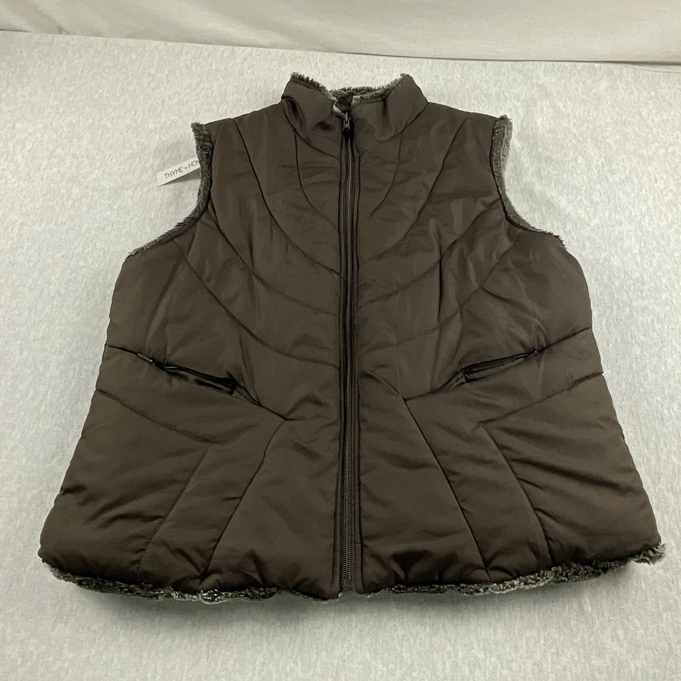 KC Collections Faux Fur Vest Women’s XL Reversible Full Zipper Brown And Gray - Image 2 of 4