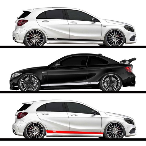 1Pair Car Side Skirt Racing Stripes Vinyl Door Decal Sticker Accessories 220cm - Picture 9 of 12