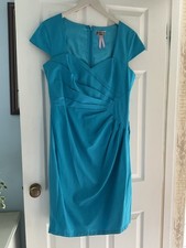 Lipsy Turquoise Cotton Mix Pleat Drape Bodycon Dress    - Size 18