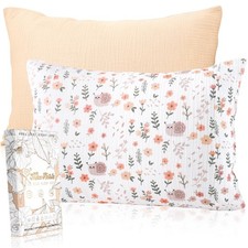 Muslin Toddler Pillowcase Set of 2-13x18 Cotton Toddler Pillow Cases with Env...