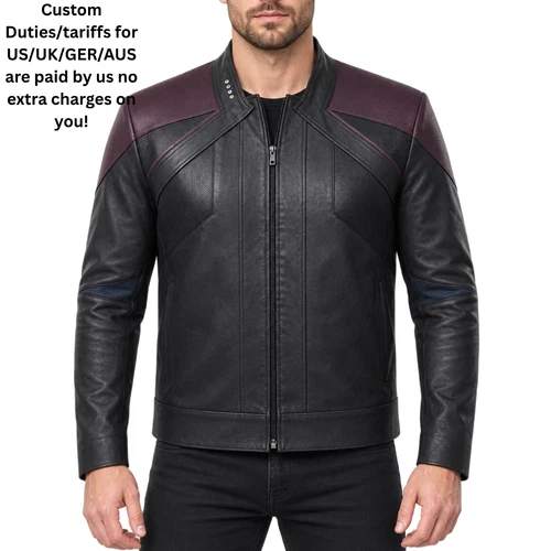 Men's Star Black Trek Picard Next Uniform Generation Captain TNG Leather jacket video thumbnail