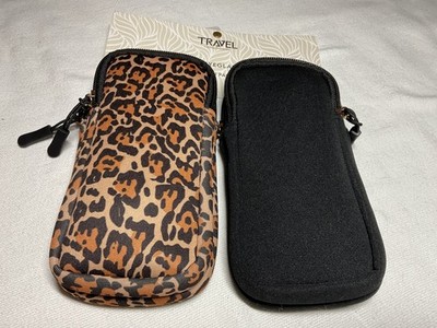 EVOLUTION EYES TRAVEL DOUBLE EYEGLASS CASES (2) 7 X 3 BLACK CHEETAH  NWT