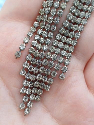 Stunning Vintage? Art Deco Style Pink Glass & Rhinestone Waterfall Drop Earrings - Picture 5 of 9