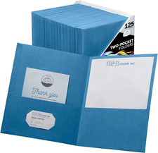 Two-Pocket Folders, Light Blue, 125-Pack, Textured Paper, Letter Size EZ-32420 